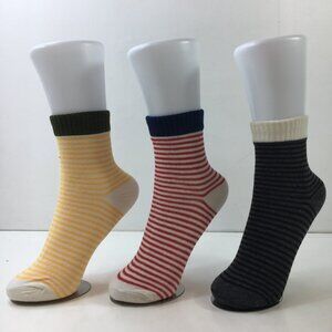 Womens Crew Socks Set 3 Stripes Yellow Red Black Cream